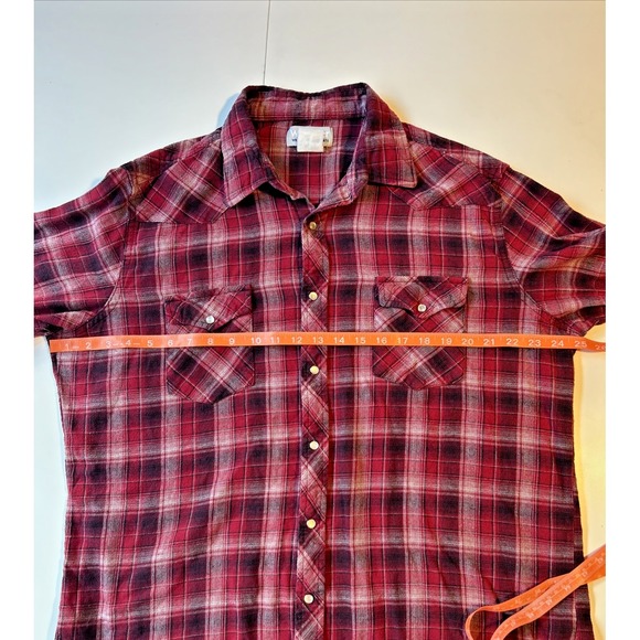 Wrangler Wrancher Western Flannel Shirt Men XL Red Plaid Pearl Snap Cowboy Rodeo - Picture 7 of 9